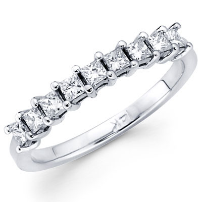 Princess Cut Diamond 14K Gold 9 Stone Wedding Ring 0.92Ct