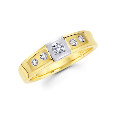 Two Tone 14K Gold Round Diamond Ladies Wedding Ring