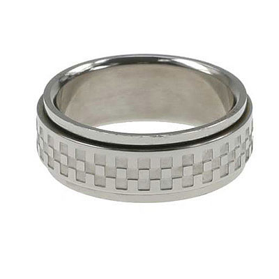 Laser Cut Checker Stainless Steel Spinner Ring