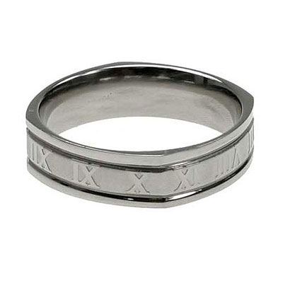Roman Numeral Laser Cut Stainless Steel Ring