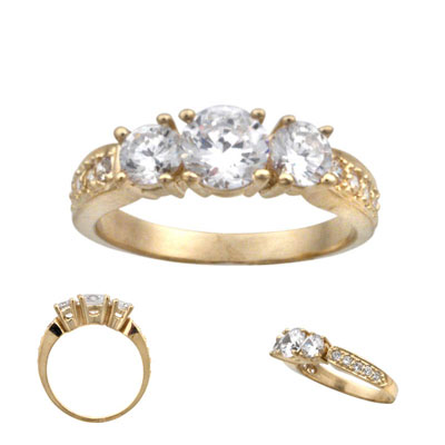 14k Yellow Gold Round Three Stone Engagement Ring