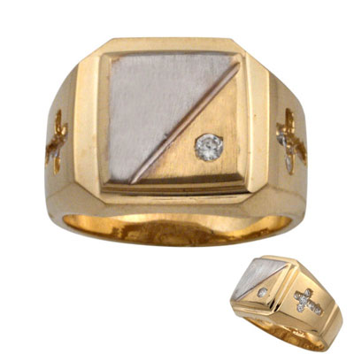 14k Two Tone Cubic Zirconia Cross Ring