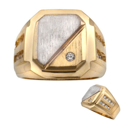 14k Two Tone Gold Signet CZ Ring