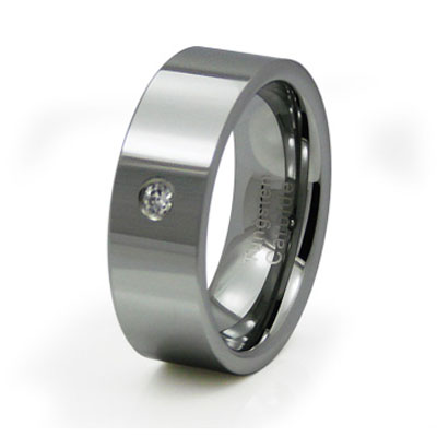 Bezel Set Cubic Zirconia Flat Tungsten Band