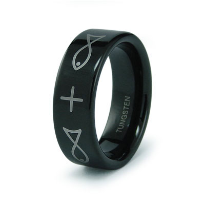Christian Themed Black Tungsten Wedding Band