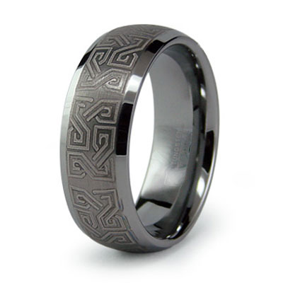 Tribal Design Laser Engraved Tungsten Band