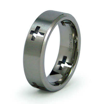 7mm Christian Cross Titanium Wedding Band