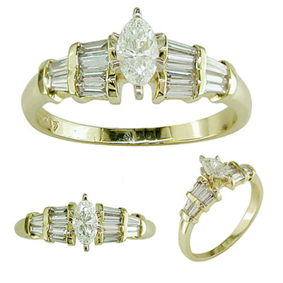 14K Gold Marquise Diamond Engagement Ring