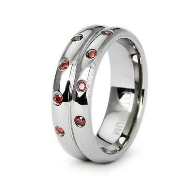 Bezel Set Orange Cubic Zirconia Titanium Ring