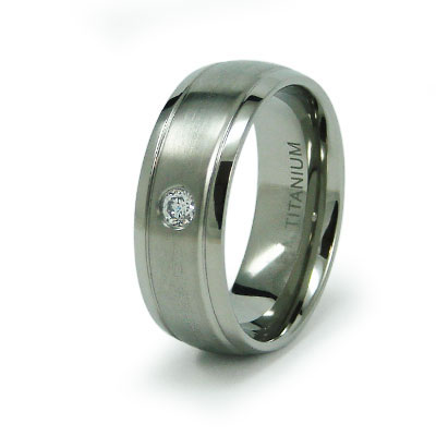 Solitaire CZ Domed Titanium Band