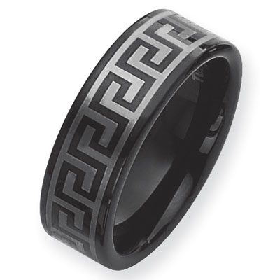 Black Plated 8mm Tungsten Band with Grey Laser