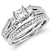 Fancy Three Stone Princess Cut Engagement Ring Set thumb 0