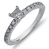 14K White Gold Nouveau Style Princess Cut Diamond Engagement Ring