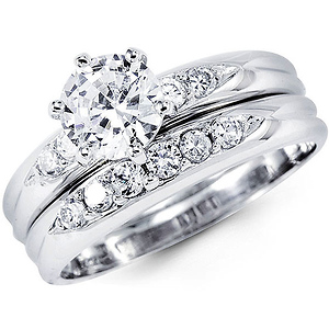 14k White Gold Round Cubic Zirconia Wedding Ring Set