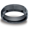 7mm Satin Center Comfort-Fit Polished Beveled Black Ceramic Ring