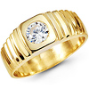 CZ Solitaire 14K Yellow Gold Mens Ring