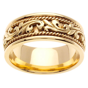 Yellow Gold 14K 9mm Art Deco Cord Wedding Band