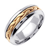 7mm Contemporary Yellow Woven Inlay 14K Two Tone Gold Wedding Band thumb 1
