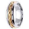 7mm Contemporary Yellow Woven Inlay 14K Two Tone Gold Wedding Band thumb 2