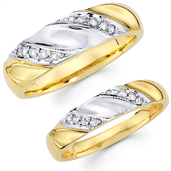 Diamond 14k Two Tone Bride Groom Matching Wedding Bands At