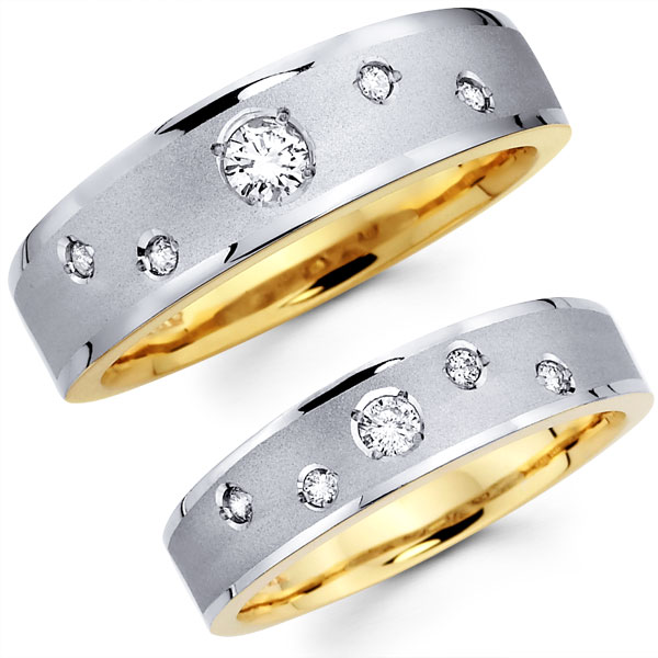 Round Diamond Bezel Set 14k Two Tone Wedding Bands At Round Diamond Bezel Set 14k Two Tone Wedding Bands At Jewelryvortex Free Shipping Over 100