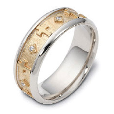 0.08 tcw 14K Two Tone Gold Diamond Cross Dora Wedding Band