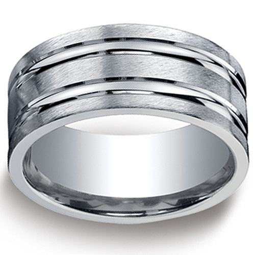 10mm Comfort-Fit High Polished Double Groove Argentium Silver Band