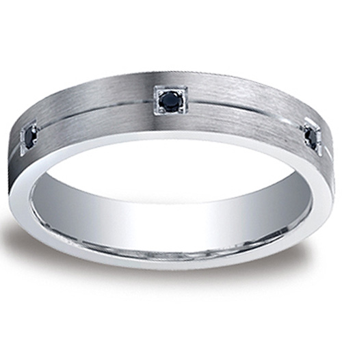 5mm Comfort-Fit Argentium Silver 6 Black Diamond Band Ring