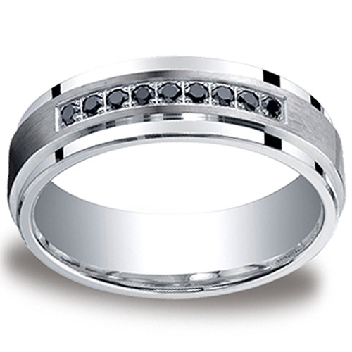 7mm Comfort-Fit Argentium Silver 9 Black Diamond Band by Benchmark