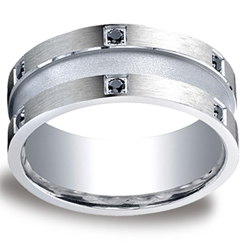 9mm Comfort-Fit Argentium Silver 12 Black Diamond Wedding Ring