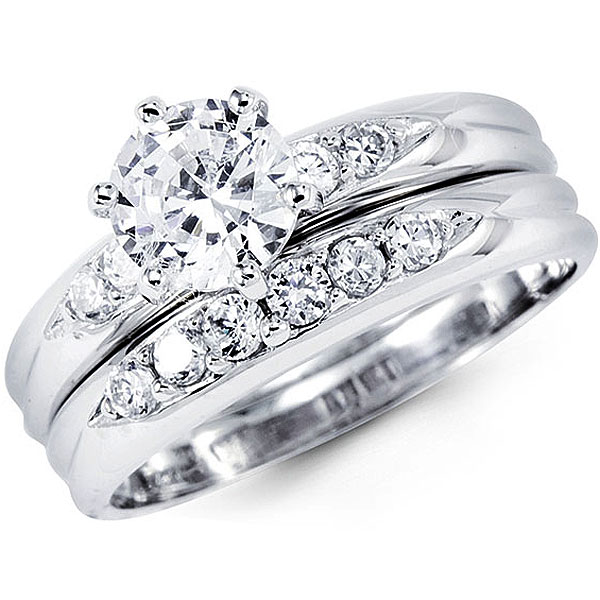 14k White Gold Round Cubic Zirconia Wedding Ring Set At