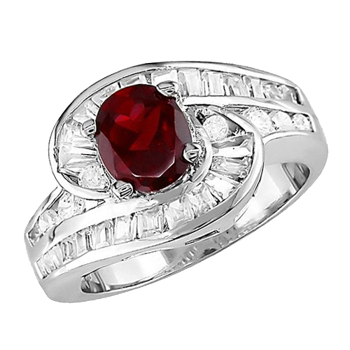 Sterling Silver Synthetic Garnet & Graduated CZ Ring