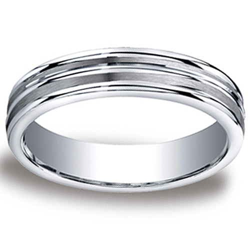 5mm Satin Double Groove Center Argentium Silver Wedding Ring