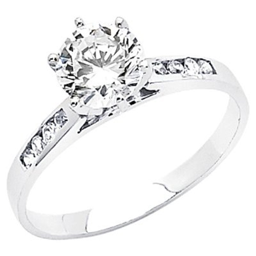 Cathedral Set Round Cut CZ Engagement Ring in 14K White Gold