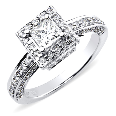 14K White Gold Halo Princess Cut Engagement Ring 1 ctw