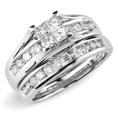 14K White Gold Princess Cut Diamond Bridal Ring Set