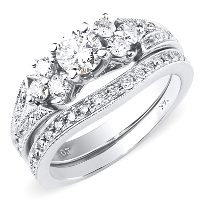14K White Gold Diamond Wedding Ring Set 1.00 ctw