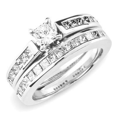 14K White Gold Princess Cut Wedding Ring Set