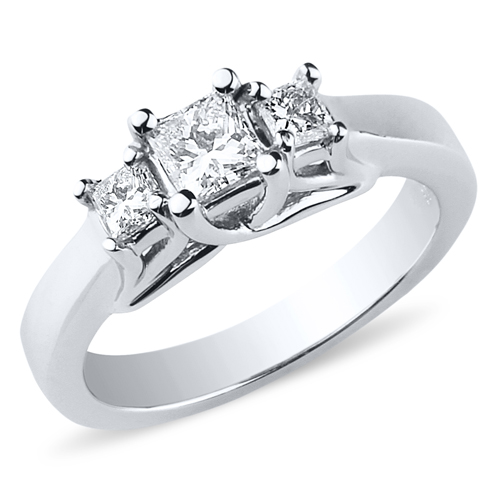 3 Stone 14K White Gold Princess Cut Diamond Engagement Ring