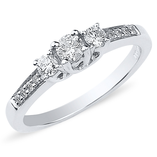 14K White Gold 3 Stone Prong Set Engagement Ring