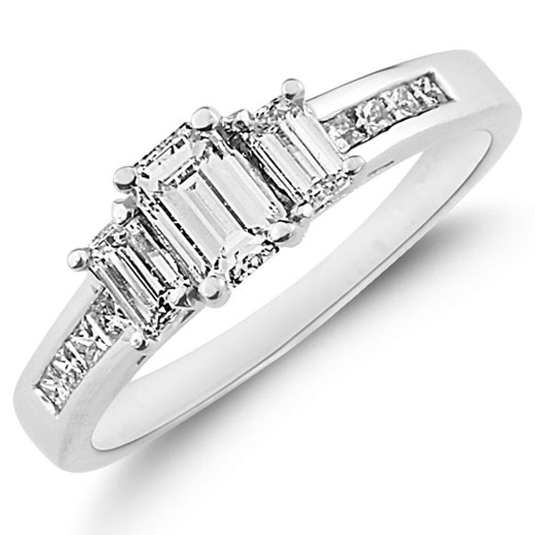 14K Channel Set Emerald Cut Diamond Engagement Ring