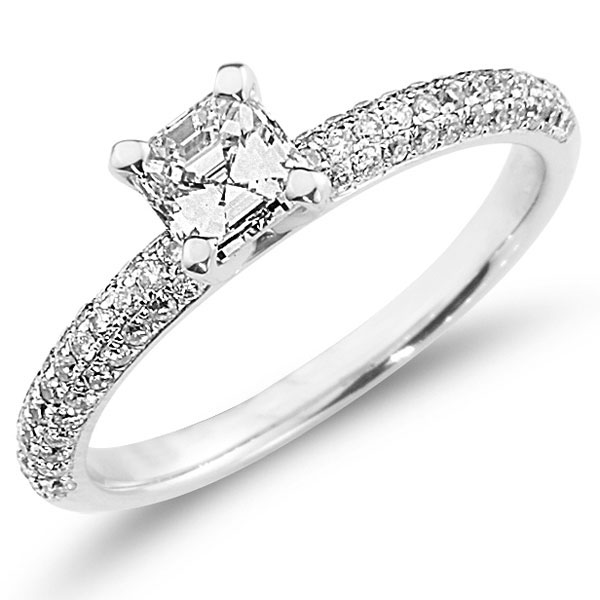 14K White Gold Asscher Cut Diamond Engagement Ring