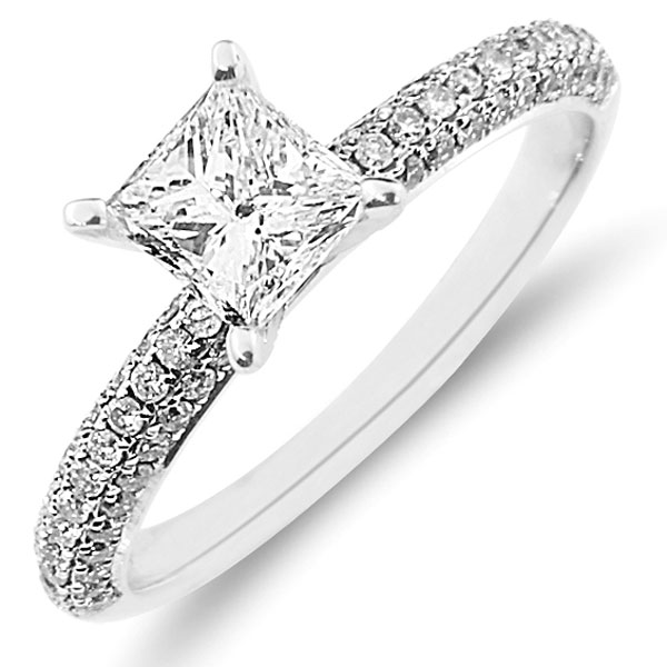 14K White Gold Princess Cut Diamond  Engagement Ring