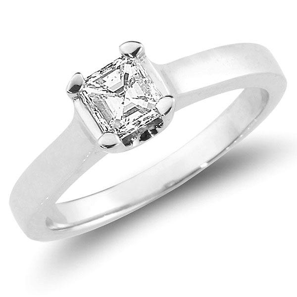 Asscher Cut 14K White Gold Solitaire Diamond Engagement Ring 0.50 ctw