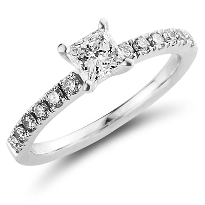 14K White Gold Nouveau Style Diamond Engagement Ring