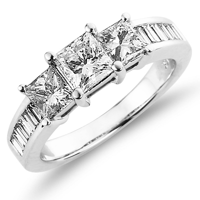 Contemporary 14K 3 Stone Princess Cut Diamond Engagement Ring