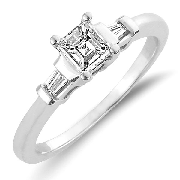 Modern 14K White Gold Asscher Cut Diamond Engagement Ring 0.50 ctw