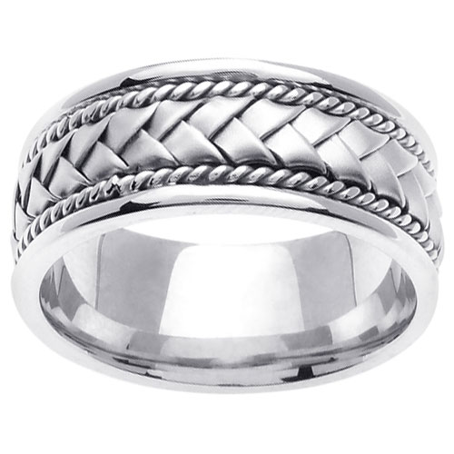 8.5mm 14K White Gold Handmade Rope & Woven Wedding Band 