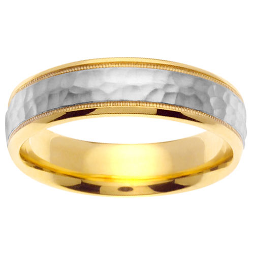 6mm Hammered Style 14K Two Tone Gold Wedding Band