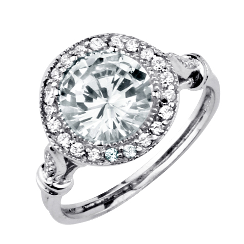 Vintage-Style Halo Round Cut CZ Engagement Ring in Sterling Silver 3.0ctw